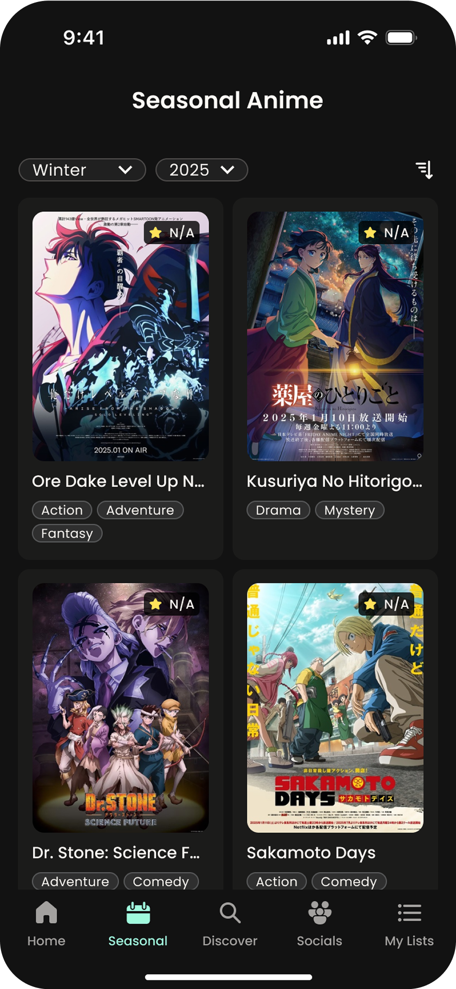 Redesigned seasonal anime view