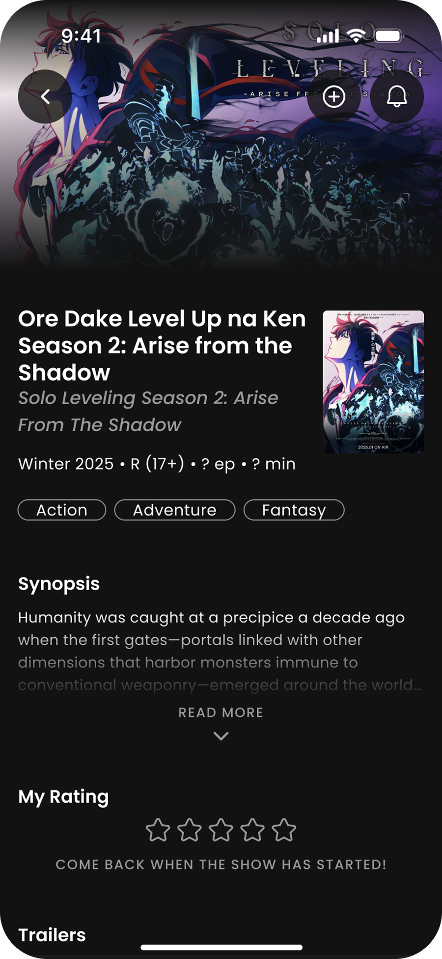 Screen showing new show page view