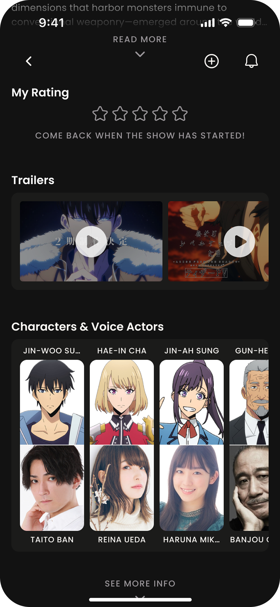 Screen showing how voice actors are newly organized