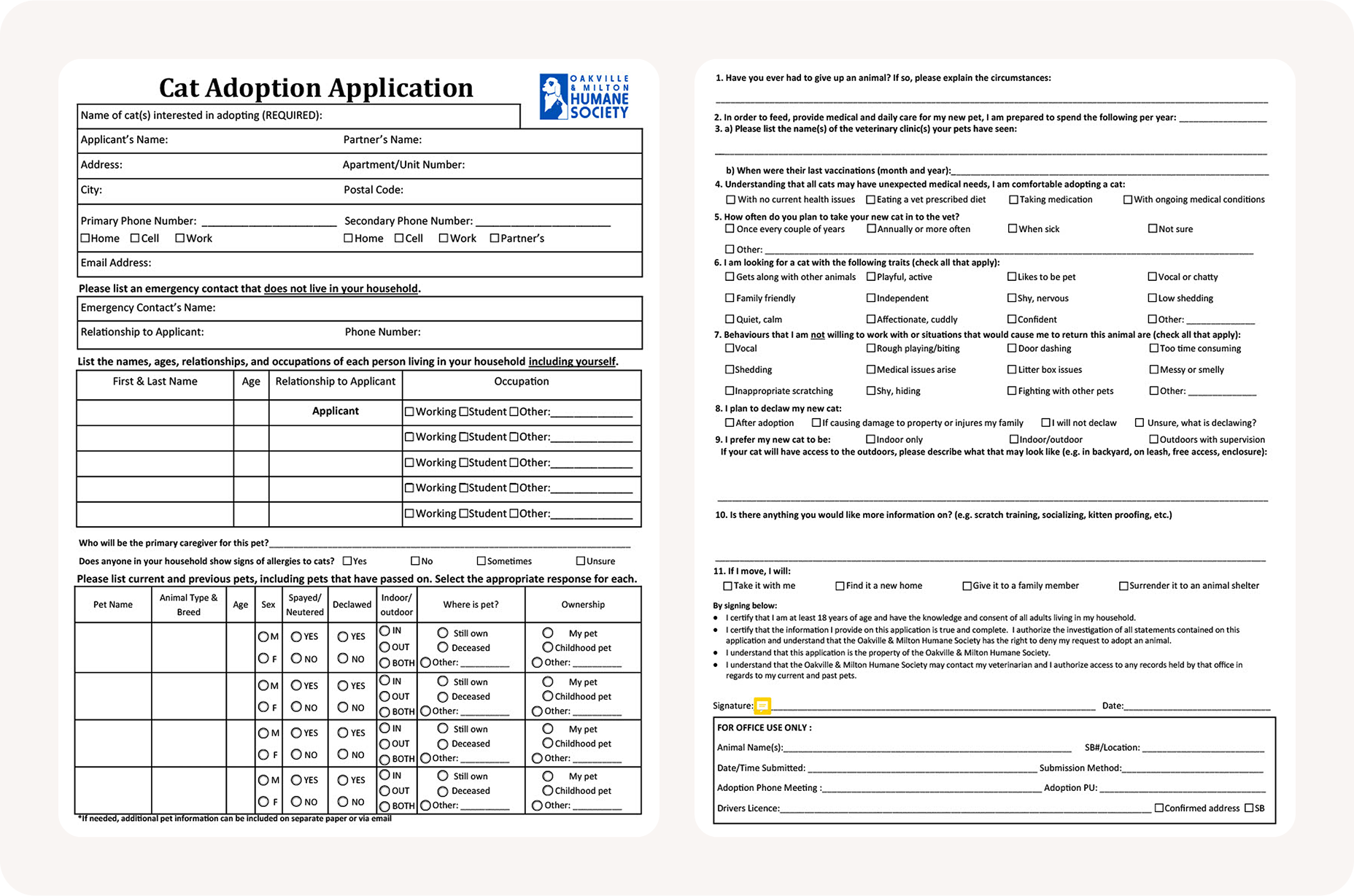 Example application form