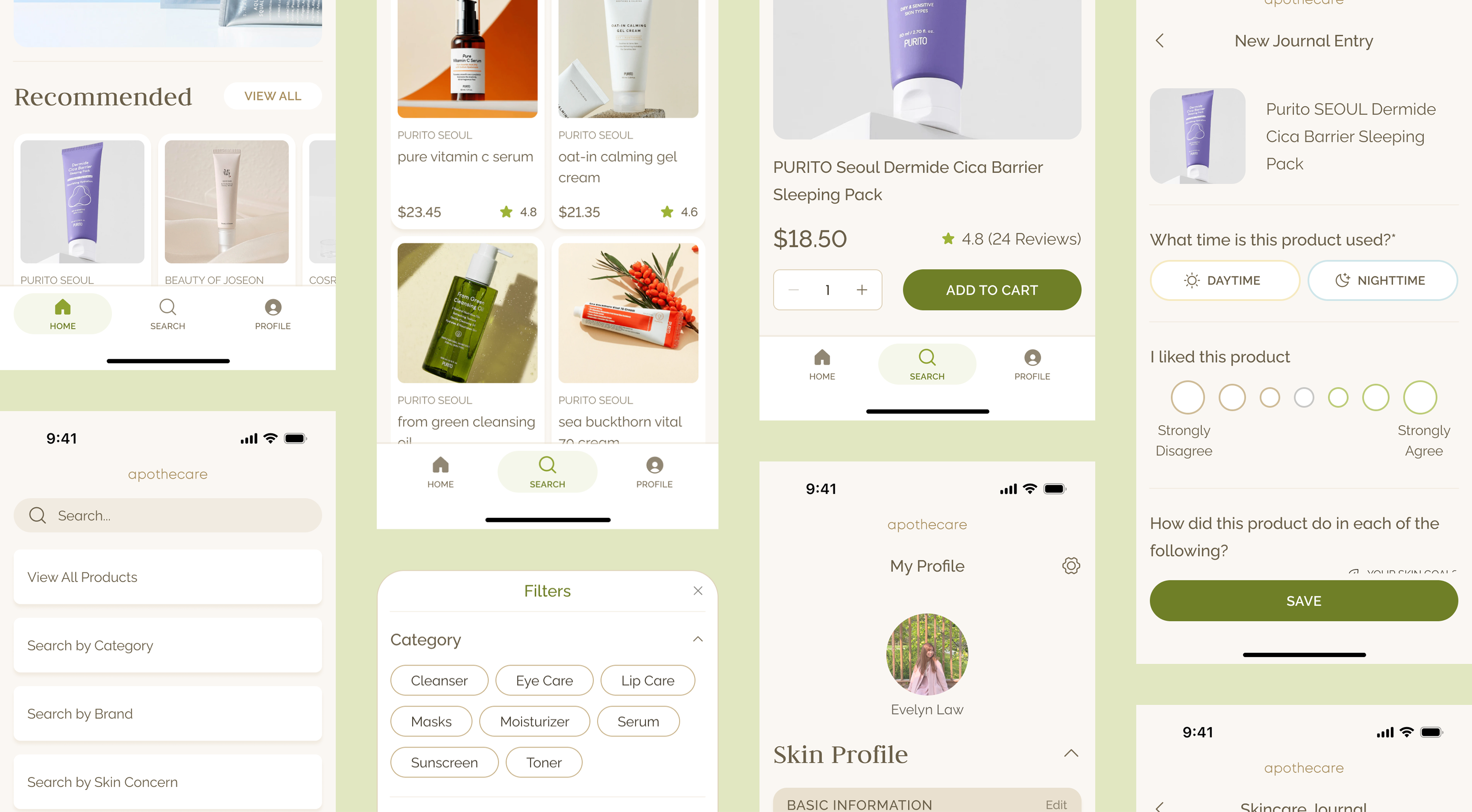 Sample screens for Apothecare project